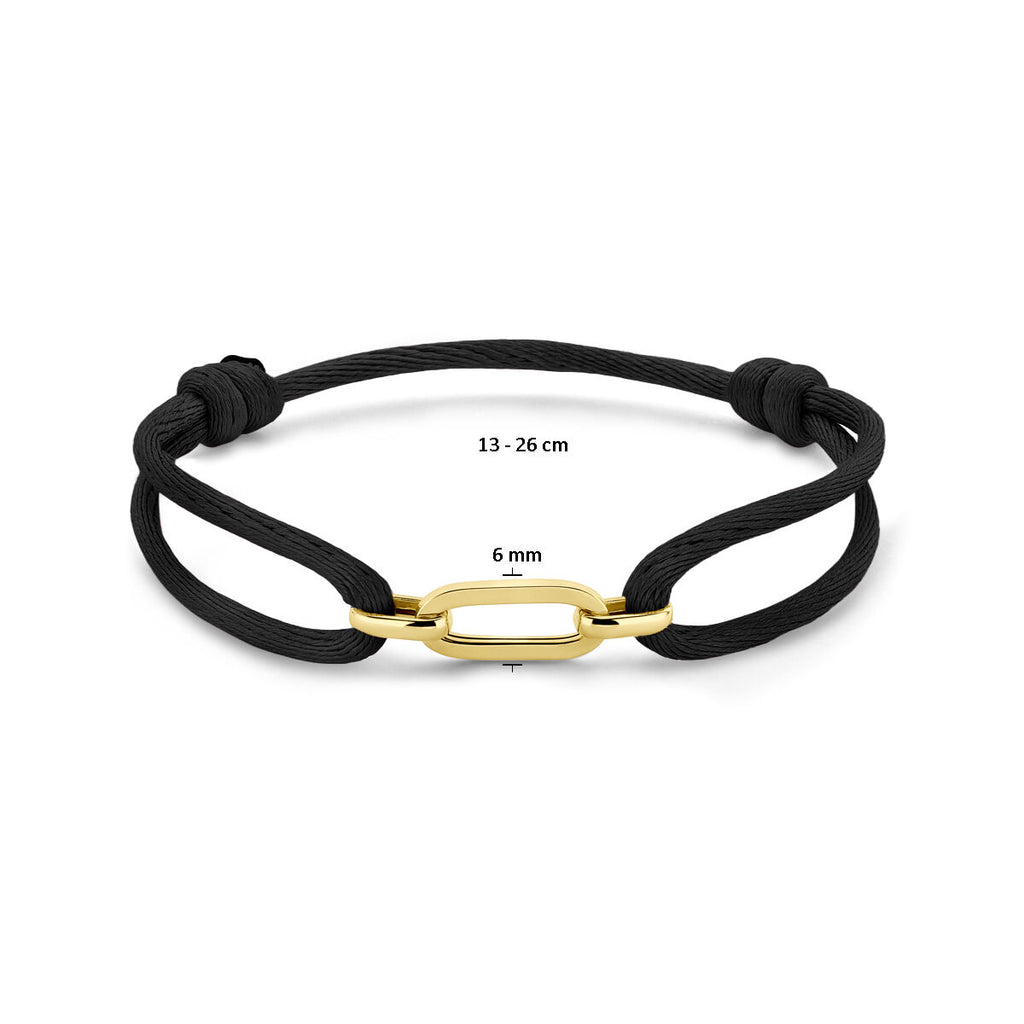 Armband Satin Schwarz 13 - 26 cm 14K Gold mit Gummi/Nylon/Leder