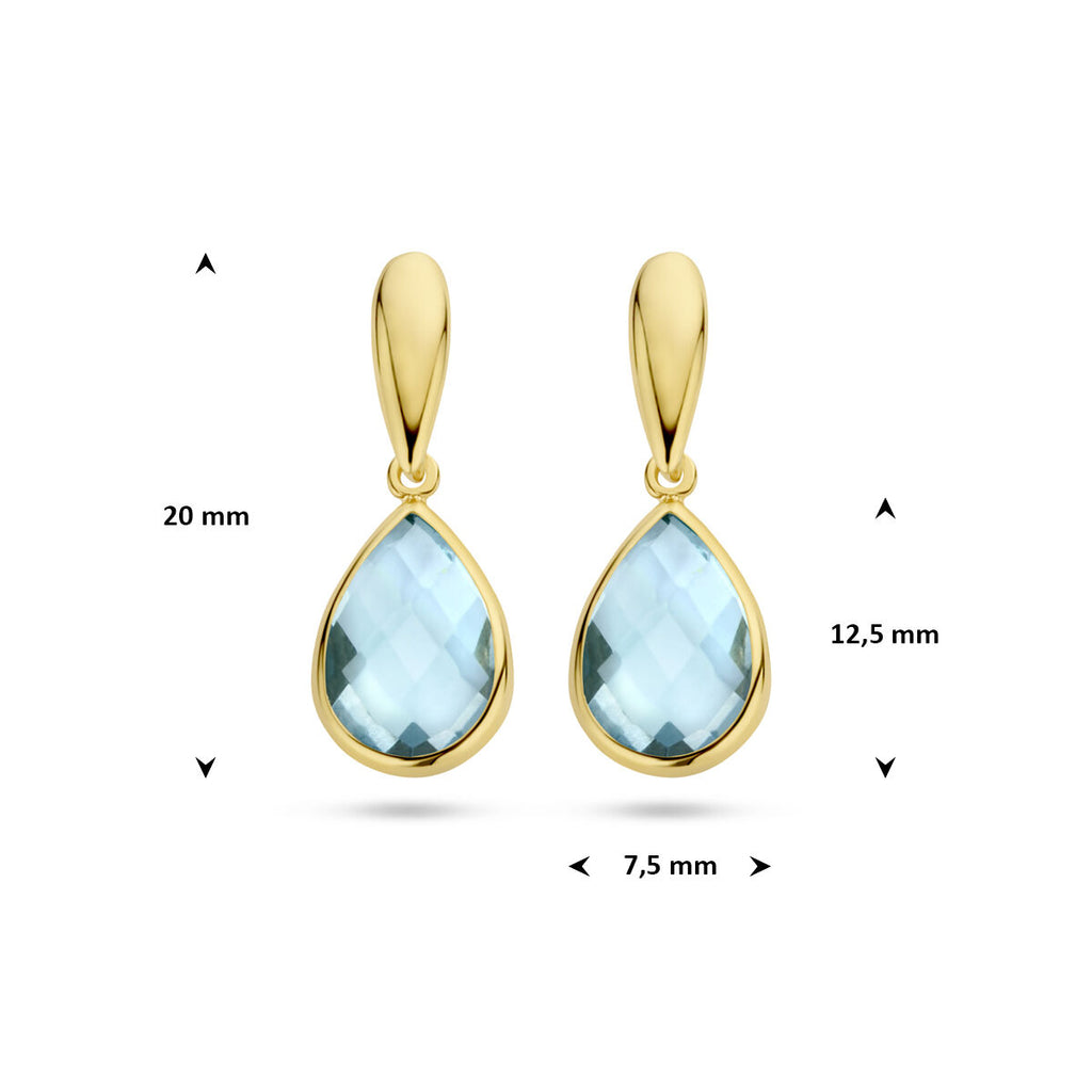 oorhangers blauw topaas 20 mm 14K geelgoud