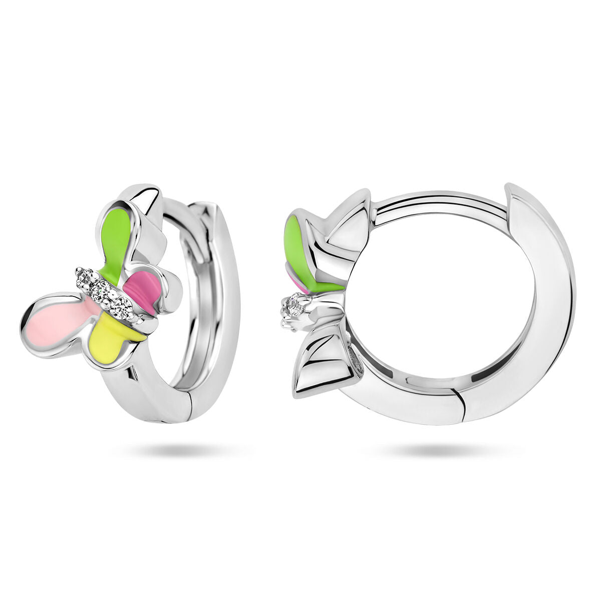 Klappohrringe Schmetterling Zirkonia Emaille rhodiniertes Silber