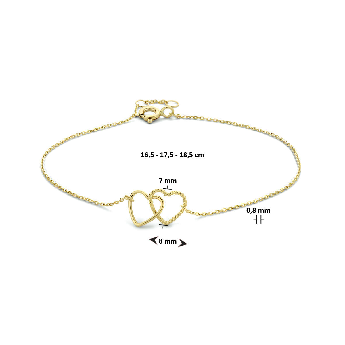 Armband Herzen 16,5 - 17,5 - 18,5 cm 14K Gelbgold