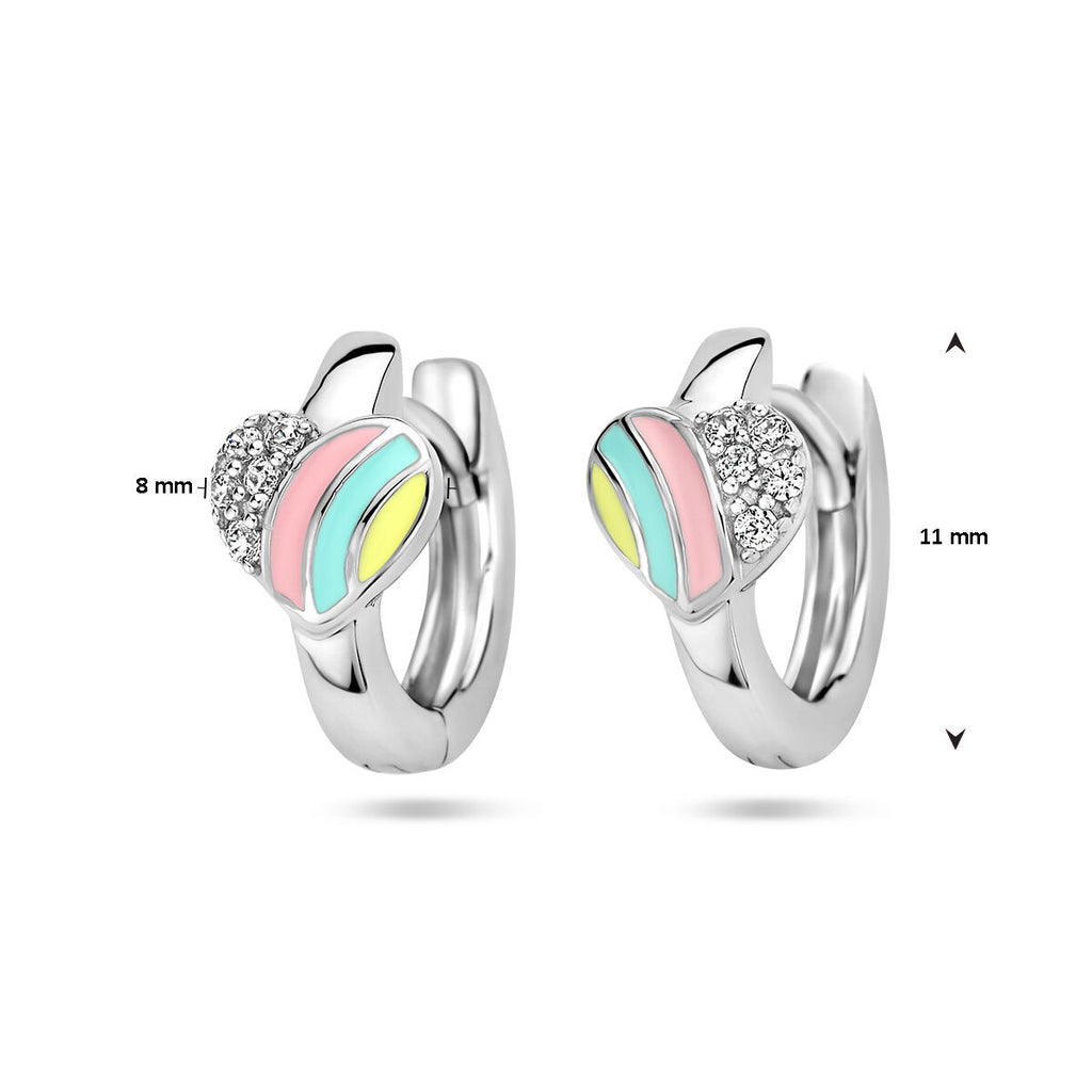 Klappohrringe Herz und Zirkonia Emaille Silber rhodiniert
