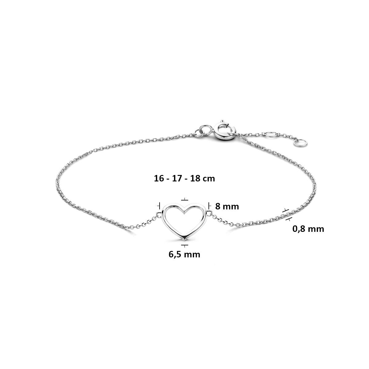 Armband Herz 16 - 17 - 18 cm 14K Weißgold