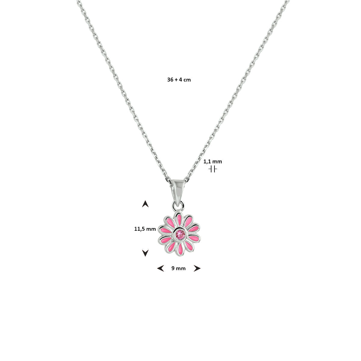 Halskette Emaille Blume Zirkonia 36 + 4 cm Silber rhodiniert