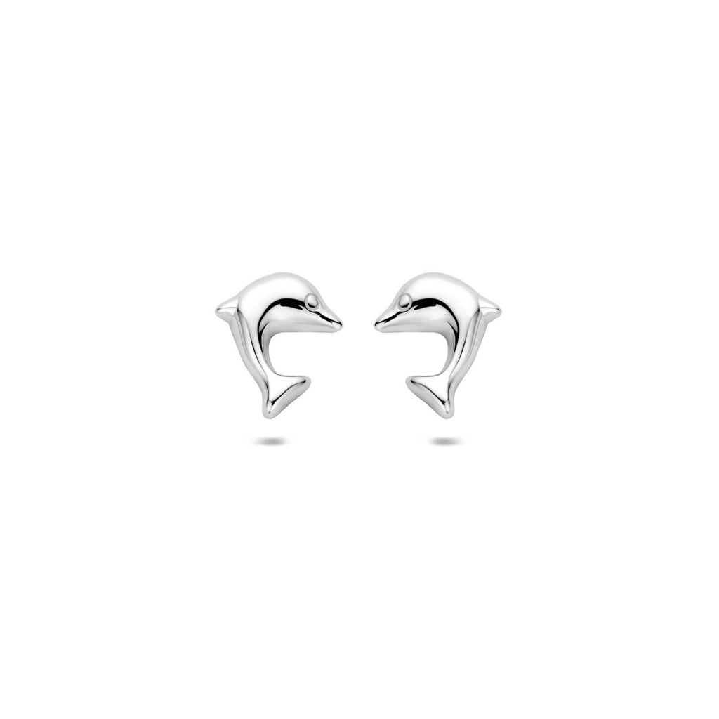 oorknoppen dolfijn 10 mm zilver wit