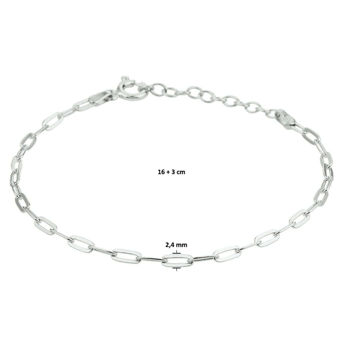 Armband Büroklammer Flachrohr 2,4 mm 16 + 3 cm Silber rhodiniert