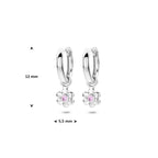 oorringen bloem roze zirkonia 12 mm zilver gerhodineerd